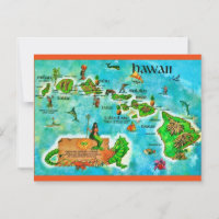 Hawaiianische Inseln Fun Karte Postkarte
