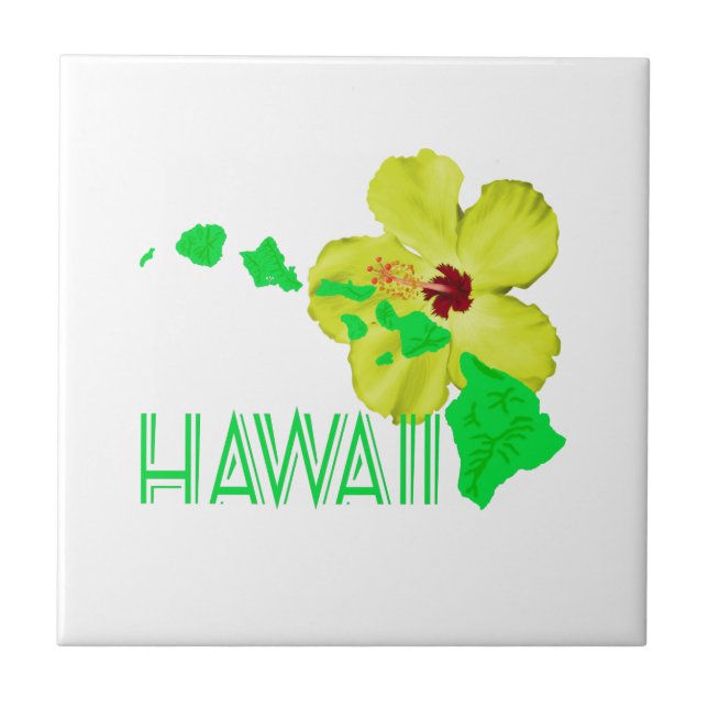 Hawaiianische Inseln Gelber Hibiskus Blume Fliese (Vorderseite)