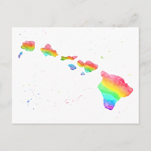 Hawaiianische Inseln Rainbow Map Aquarellmalerei Postkarte (Vorderseite)