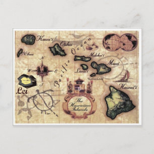 Hawaiianische Inseln Vintage-Karte mit selten gese Postkarte