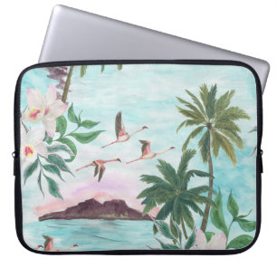 Hawaiianische Landschaft Flamingo Wasserfarben Mus Laptopschutzhülle