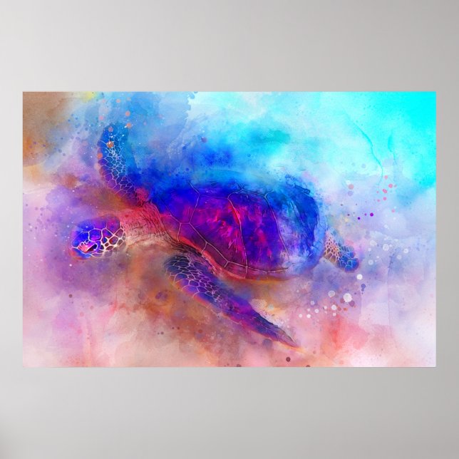 Hawaiianische Meeresschildkröte-Wasserfarbenposter Poster (Vorne)