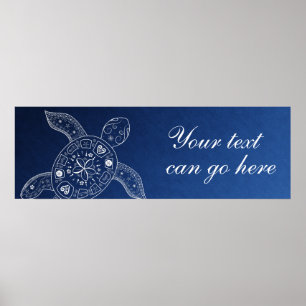 Hawaiianische Meeresschildkröte Weiß auf Blauem St Poster