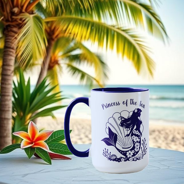 Hawaiianische Meerjungfrau-Prinzessin Tasse (Hawaiian Mermaid Tropical Flowers Sea Shells Coral, Summer Beach, Fisherman Trend Mug)