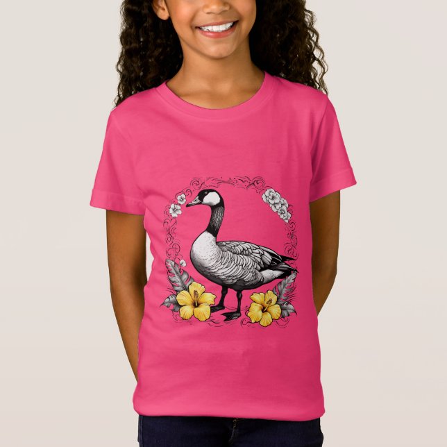Hawaiianische Nene-Illustration mit gelbem Hibisku T-Shirt (Vorderseite)