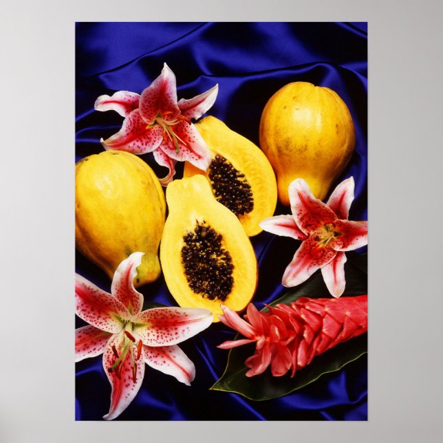 Hawaiianische Papayas mit Lilien und roten Ingwer- Poster (Vorne)