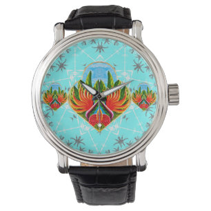 Hawaiianische Paradiesvögel (blau) Armbanduhr