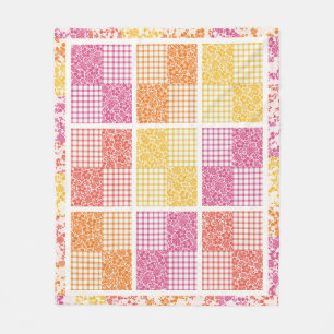 Hawaiianische Patchworkdecke Pink Orange Palaka Fleecedecke