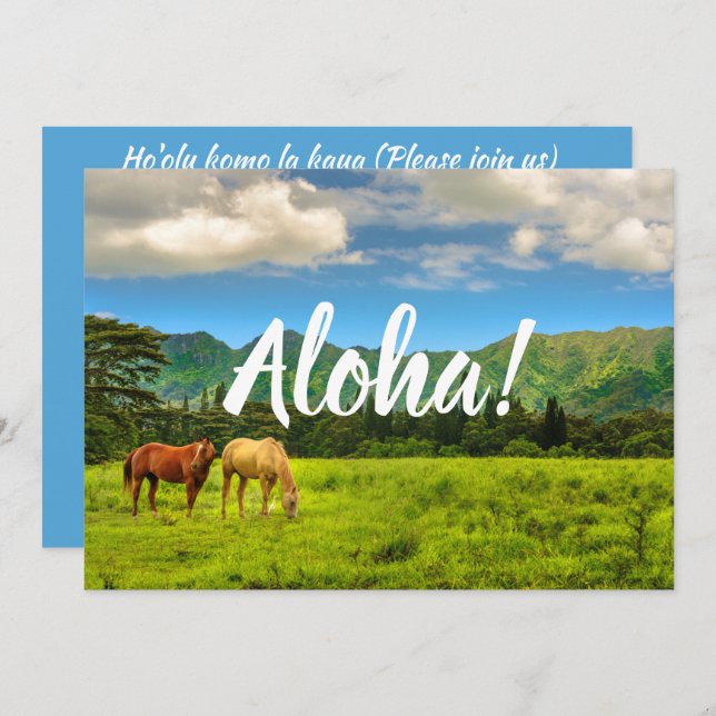 Hawaiianische Pferde, Hokulei Peak, Kauai, Hawaii Einladung (Vorne/Hinten)
