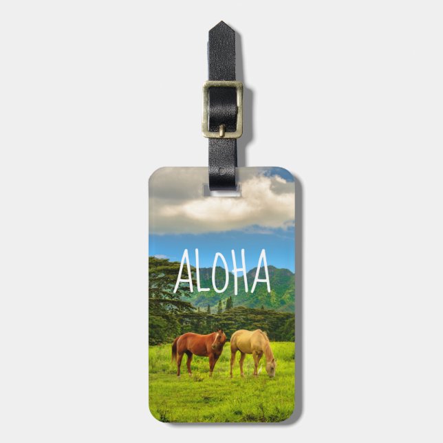 Hawaiianische Pferde, Hokulei Peak, Kauai, Hawaii Gepäckanhänger (Vorderseite vertikal)