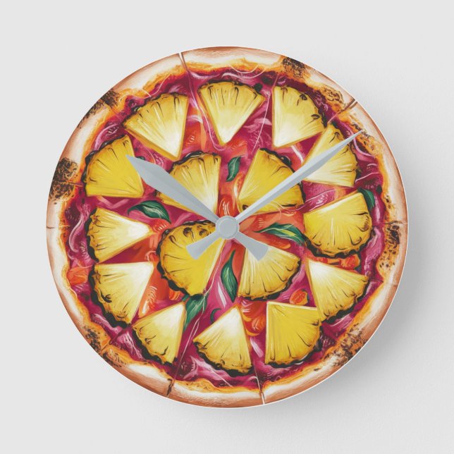 Hawaiianische Pizza Runde Wanduhr (Vorderseite)