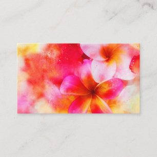 Hawaiianische Plumeria in Neon Pink, Gelb und Wei Visitenkarte