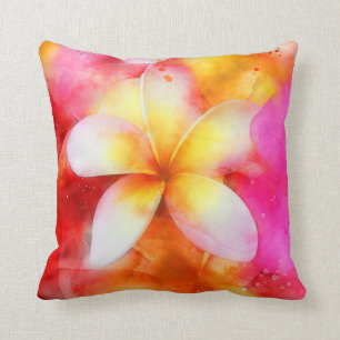 Hawaiianische Plumeria in Neon Pink, Gelb und Weiß Kissen