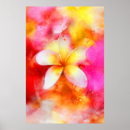 Hawaiianische Plumeria in Neon Pink, Gelb und Weiß Poster