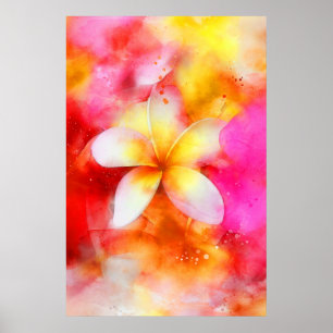 Hawaiianische Plumeria in Neon Pink, Gelb und Weiß Poster