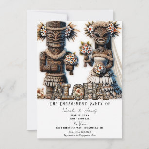Hawaiianische polynesische Tiki Bride Groom Verlob Einladung