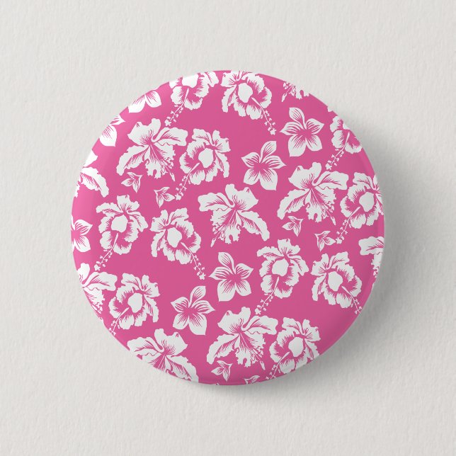Hawaiianische Rosa Blume Button (Vorderseite)