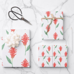 Hawaiianische rote Ingwer-Blume Geschenkpapier Set