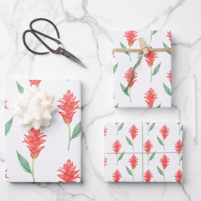 Hawaiianische rote Ingwer-Blume Geschenkpapier Set (Vorderseite)