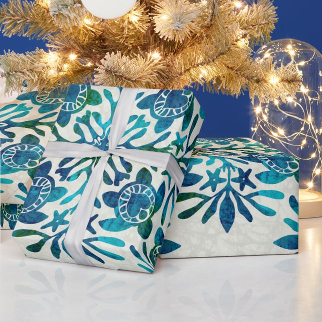 Hawaiianische Schrift Honu Meeresschildkrötenquilt Geschenkpapier (Feiertage)