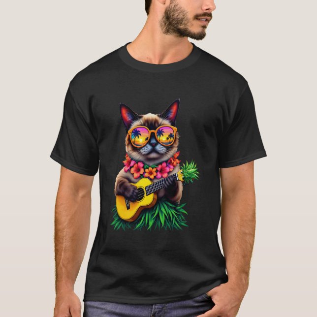 Hawaiianische Siamkatze & Ananas Ukulele Summer Va T-Shirt (Vorderseite)