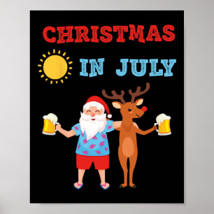 Hawaiianische Sommerparty Weihnachtsmann Rentiere  Poster