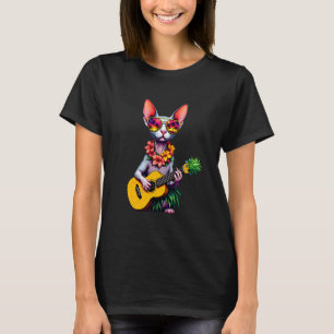 Hawaiianische Sphynx-Katze & Ananas-Ukulele Sommer T-Shirt