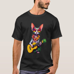 Hawaiianische Sphynx-Katze & Ananas-Ukulele Sommer T-Shirt