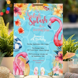 Hawaiianische Splash Sommerpool Geburtstagsparty Einladung