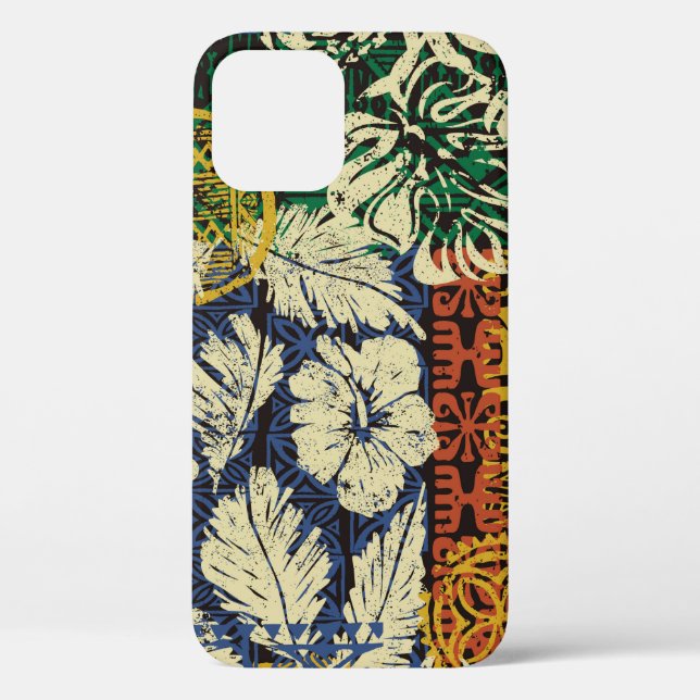 Hawaiianische Stammeselemente und Hibiskus-Stoffpf Case-Mate iPhone Hülle (Rückseite)