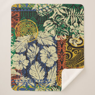 Hawaiianische Stammeselemente und Hibiskus-Stoffpf Sherpadecke