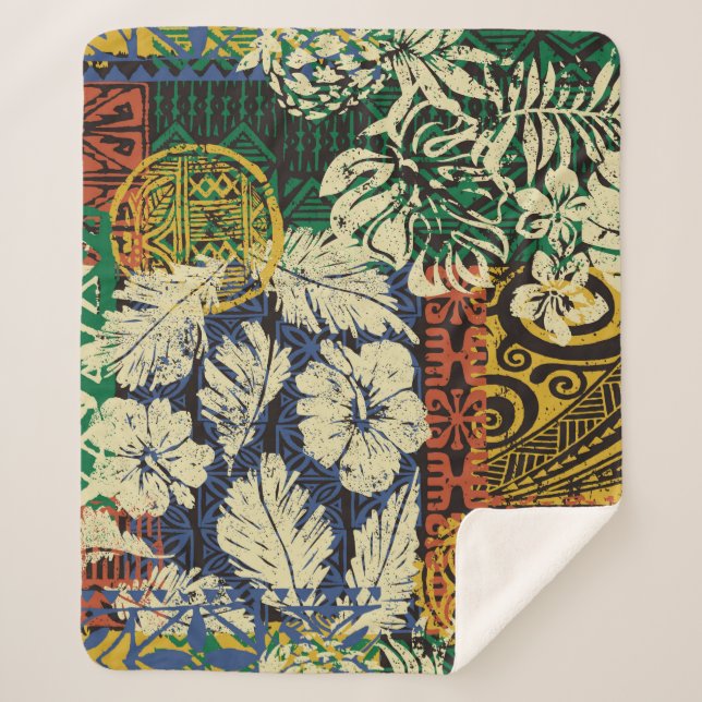 Hawaiianische Stammeselemente und Hibiskus-Stoffpf Sherpadecke (Vorderseite)