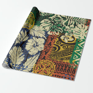 Hawaiianische Stammeslemente und Hibiskus-Stoffpat Geschenkpapier