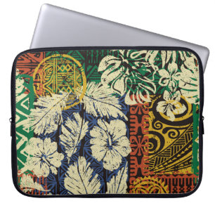 Hawaiianische Stammeslemente und Hibiskus-Stoffpat Laptopschutzhülle