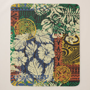 Hawaiianische Stammeslemente und Hibiskus-Stoffpat Sherpadecke
