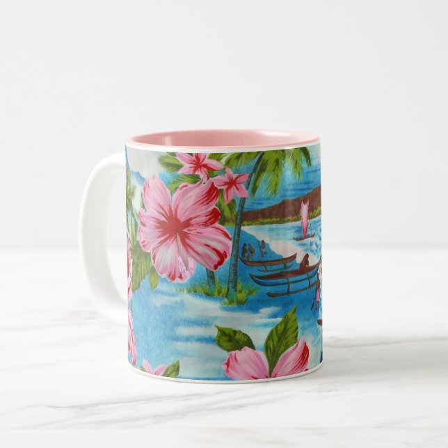 Hawaiianische Szenen in Pastellfarben Zweifarbige Tasse (Vorderseite Links)