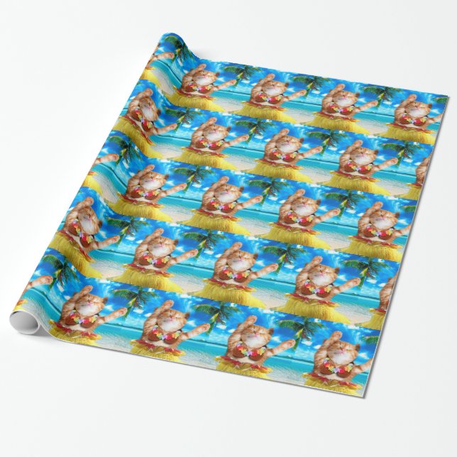 Hawaiianische Tänzerkatze Geschenkpapier (Ungerollt)