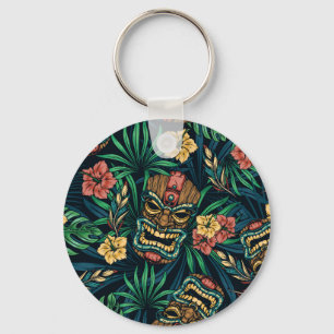 Hawaiianische Tiki-Maske Tropical Pattern Schlüsselanhänger