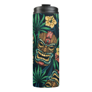 Hawaiianische Tiki-Maske Tropisches Muster Thermosbecher