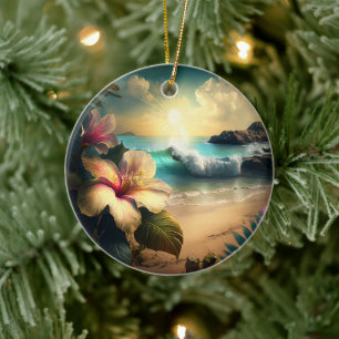 Hawaiianische tropische Blume am Beach Ornament