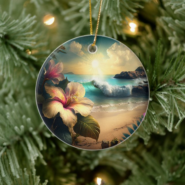 Hawaiianische tropische Blume am Beach Ornament (Baum)