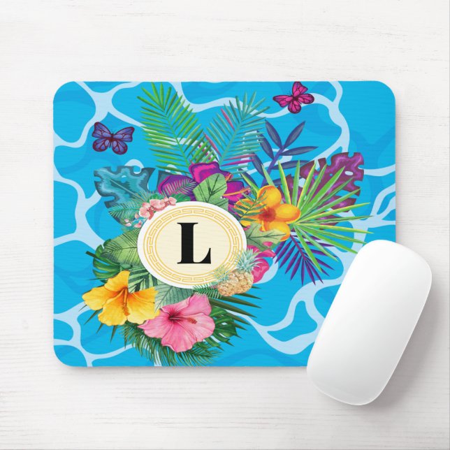 Hawaiianische tropische Blume und Schmetterlinge Mousepad (Mit Mouse)