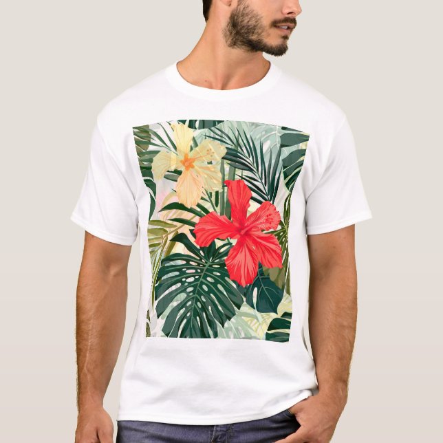Hawaiianische tropische Pflanze, farbenfrohe Blume T-Shirt (Vorderseite)