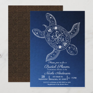 Hawaiianische Tropische Schildkröte Blaue Brautpar Einladung
