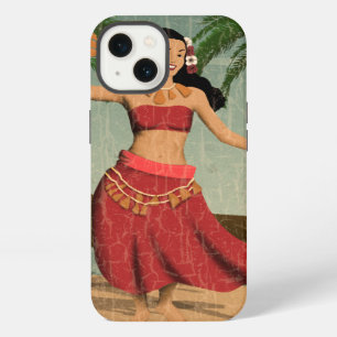 Hawaiianische Vintage-Hula-Girl-Distressed-Postkar iPhone 13 Hülle
