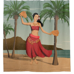 Hawaiianische Vintage-Hula-Mädchen-Distressed-Post Duschvorhang