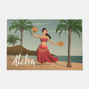 Hawaiianische Vintage-Hula-Mädchen-Postkarte Aloha Fußmatte