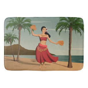 Hawaiianische Vintage-Hula-Mädchen-Postkarte Badematte