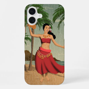 Hawaiianische Vintage-Hula-Tänzerin auf einer abge iPhone 16 Plus Hülle