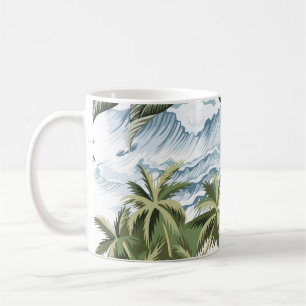Hawaiianische Vintage-Insel, Palme, Boot, rosa Kaffeetasse